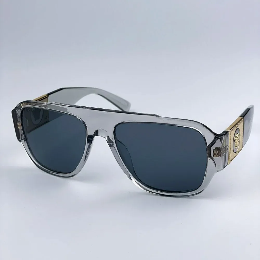 NEW Versace VE4436U 530580 Transparent Gray Blue Pilot Men Sunglasses